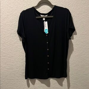 Market & Spruce Black Button Down Short Sleeve Shirt